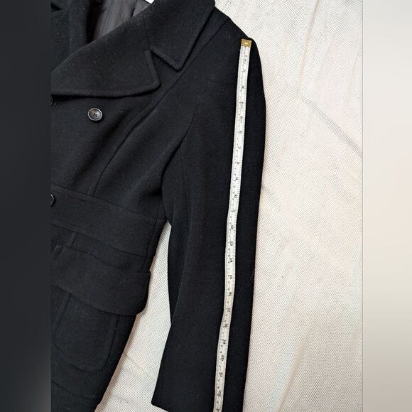 Black wool cashmere full length coat double- breasted, detachable fur lo… - Picture 8 of 14